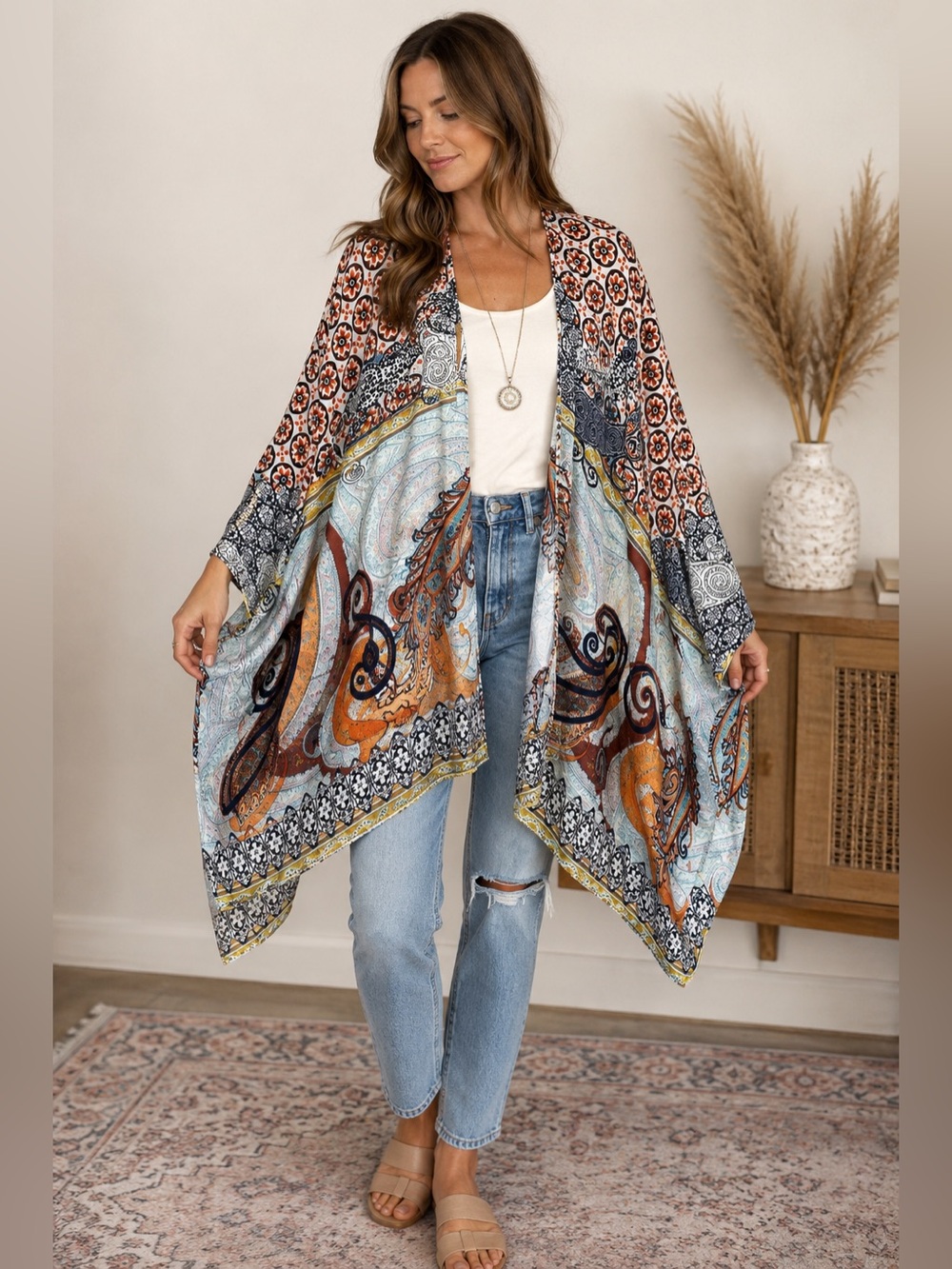 Anthropologie On The Road One Size 100% Polyester Short Sleeve Kimono Cardigan
